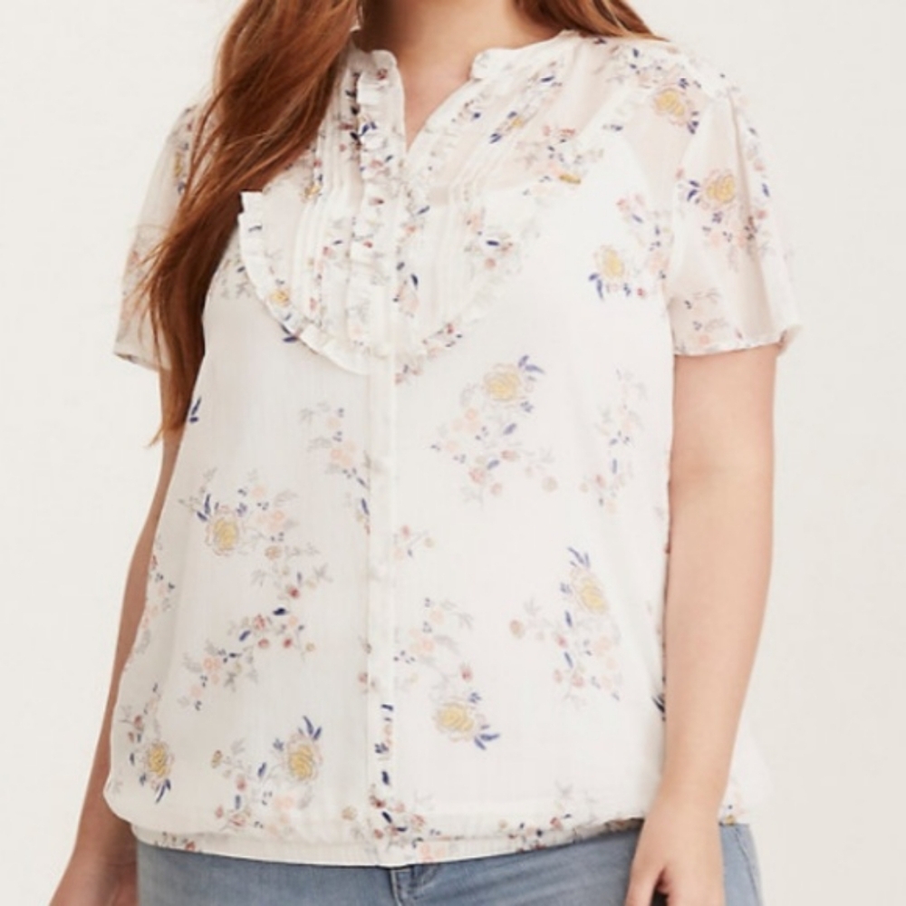 Torrid Sheer White Floral Professional Blouse